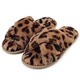 riemot Hausschuhe Damen Winter Plüsch Pantoffeln Memory-Schaum Warme Hausschlappen Bequeme Rutschfeste Flauschige Slipper, Leopardenmuster, gr.36-37