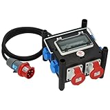 Brennenstuhl Kompakter Gummi-Stromverteiler mit zertifiziertem Sicherungsautomaten (2m Kabel, 2X CEE 400V/16A, 5X 230V/16A, ständiger Einsatz im Freien, mit FI-Schalter, Made in Germany)