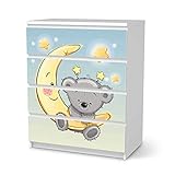 Möbel-Folie für Kinder - passend für IKEA Malm Kommode 4 Schubladen I Tolle Möbelfolie für Kinder-Möbel Deko I Design: Teddy und Mond