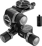 NEEWER 3 Weg Neiger Stativkopf mit 360° Panorama Arca QR Platte, Getriebeneiger für Kamerastative, Aluminiumlegierung 3 Geared Tripod Head mit Schnellschalter Groß & Fein Dual Modi, Max.Load 6kg, TH15