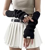 Japanischer Winter Damen Gestrickte Armstulpen - Warme Long Fingerlose Handschuhe mit Daumenloch, Y2K Gothic Punk Hip Hop Pulswärmer