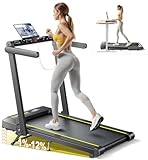 Klappbar Laufband für Zuhause mit 12% Neigung, 4 IN 1 Walking Pad Treadmill mit Armlehnen, 1-16km/h, Dual LED Anzeige, Herzfrequenzmessung, APP und Fernbedienung, Bluetooth-Lautsprecher