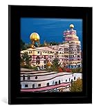 kunst für alle Bild mit Bilder-Rahmen: Friedensreich Hundertwasser die Wald-spirale von Darmstadt - dekorativer Kunstdruck, hochwertig gerahmt, 48x48 cm, Schwarz matt