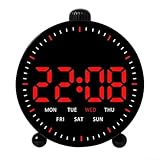 LED-Wanduhr mit Temperaturanzeige, Fernbedienung, Digitaluhr, einstellbare Helligkeit, Wecker für Zuhause, Büro, Fitnessstudio (C)