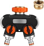 2-Wege-Verteiler: 3/4" und 1/2" Wasser Verteiler mit Wasserverteiler Wasserhahn, für gleichzeitigen Anschluss von Zwei Geräten, beide Ausgänge regulierbar, Adapter zu Gartenbewässerung Bewässerung