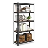 SONGMICS Standregal, Bücherregal, Lagerregal, 5 Ablagen, Küchenregal, Regal, 30 x 75 x 150 cm, bis 650 kg belastbar, verstellbare Ablagen, Industrie-Design, vintagebraun-schwarz GLR030B01