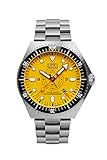 UMF RUHLA Kampfschwimmer Automatik GMT - Limitierte Herrenarmbanduhr (499 Stück) - Gelbes Zifferblatt - Saphirglas - Edelstahlgehäuse - Keramiklünette - Ø 46mm - Made in Germany