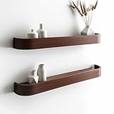 MATERIUM® „ARC“ Wandregal Holz – 2er Set – Schweberegal mit Echtholz-Furnier – Minimalistisch & funktional – 58 cm Floating Shelves, Ablage für Wohnzimmer, Küche, Flur, Bad und Co. (Walnuss 2X)