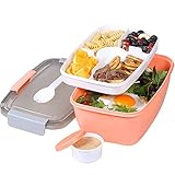 Greentainer Salatbehälter aus PP, Go To Lunchbox mit 5 Fächer,Bento Box mit Fruchtbehälter für Salat und Snacks, 2L Auslaufsicher Salatschüssel,Spülmaschinen- und Mikrowellenfest (Pink)