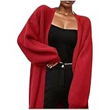 Damen Strickjacke Lang, Cardigan Damen, Einfarbig Langarm Grobstrickjacke Damen V-Ausschnitt Knopfleiste Strickjacken Für Damen Große Größen Stylisch Strickmantel Vorne Offen Übergang Longjacke Damen