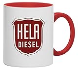 Bimaxx Hela Diesel - Hermann Lanz Aulendorf Tasse Kaffeebecher, Keramik, 330 ml | Weiß/Rot