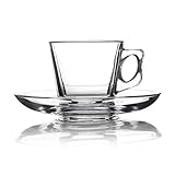 Pasabahce, 12 tlg. Espresso Set Vela, Mini Glastassen, 6 Tassen & 6 Untertassen, formschön und elegant