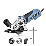 WESCO Mini Kreissäge, 500W, 5100RPM, Mini Handkreissäge mit 24T/44T Ø: 85 mm Sägeblättern und Führungsschien, Max Schnitttiefe 27mm/90°, ideal für Holz, Kunststoff, Weichmetall