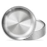 SENLINLIN Edelstahl Teller 20 cm 8 Stück, Teller Edelstahl Set Rund Geschirr Spülmaschinenfest, Edelstahlteller Unzerbrechlich BPA Frei Metall Edelstahlteller für Camping, Picknick, Küche, BBQ, Party
