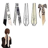 5 Pack Vintage Schleife Eleganter Batik Seidentuch Haare, Haarband und Kopftuch Damen, Schal aus Polyester, Maulbeerseide Design, Schönes Seidenschal Damen, 90×6 Cm​