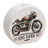 Cafe Racer Motorrad Spardose mit Spruch Bike Bank Cafe-Racer in Braun Retro Design