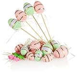 com-four® 18-teiliges Osterdeko-Set - Osterdeko für den Osterstrauß - Bunte Ostereier zum Anhängen und Stecken - Streudeko Ostern (18-TLG. - grün/rosa)