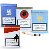 Bada Bing® 4er Set Metall Zigarettenetui mit witzigem Spruch - Robuste Zigarettenbox Zigarettendose mit Kippdeckel schützt vor Bruch & Quetschung – Retro Metalldose als Geschenkidee Männer & Frauen