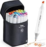 Ohuhu Marker Stifte Set, 40 Farben Stifte Set Permanent Marker Pen Meißel & Feine Verdoppelt Spitzt Kunst Sketch Twin Marker Stifte mit Tragetasche für Malerei Coloring
