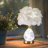 Federlampe - Led Tischlampe Nachttischlampen mit 3 Farben Dimmbare Beleuchtung Elegante Tischlampe Geeignet für Mädchen Schlafzimmer, Wohnzimmer,Weiß