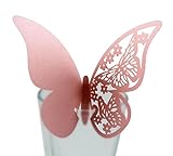 zalati Schmetterlings-Platzkarten, 50 Stück, Wein-, Champagnerglas-Aushöhlung, Papierkarten für Hochzeit, Party, Dekoration, Rosa