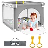 DJEDJEO Laufgitter 90x90cm, Faltbarer Baby Laufstall Mit Reißverschlusstür, Rutschfester Basis, Atmungsaktivem Netz an Vier Seiten, Grau