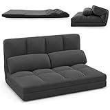 COSTWAY Klappbares Bodensofa, 3 in 1 Schlafsofa mit Schlaffunktion und Verstellbarer Rückenlehne, Sofabett mit 2 Kissen, Klappsofa für Wohnzimmer und Schlafzimmer (Dunkelgrau)