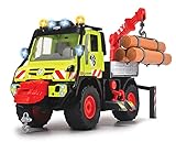 Dickie Toys – Unimog Holztransporter – mit elektrischer Seilwinde und Kranarm mit Joystick-Steuerung, mit Sound- und Licht, für Kinder ab 3 Jahren