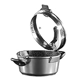 STONELINE® FUTURE Kochtopf 28 cm, mit Siebglasdeckel, induktionsgeeignet, Aluguss, Antihaftbeschichtung mit echten Steinpartikeln