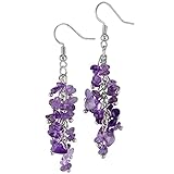 KYEYGWO Amethyst Heilung Kristall Ohrringe für Damen, Stein Baumeln Haken Ohrrings Trommelsteine Ohrhänger Quarz Edelstein Ohrschmuck Stilvoll Scmuck für Frauen