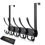 Türhaken Edelstahl, LYLIN Türgarderobe mit 15 Haken, Kleiderhaken Tür Ohne Bohren, Garderobenhaken tür für Küche, Badezimmer, Flur und Schlafzimmer (Matt Schwarz, Türfalzstärken bis 4.5cm)