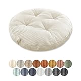 Lsjoaw Sitzkissen Rund 30cm Dicke 6cm 1 Stück Bodenkissen Rund Sitzpolster Stuhlauflage Sitzpolster Stuhlkissen Polster Auflage für Wohnzimmer Büro Konferenzraum Cordstoff （Weiß）