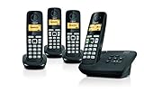 Gigaset AL225A Quattro Schnurlostelefon (3,4 cm (1,4 Zoll) Grafik-Display, integr. Anrufbeantworter, Anruferkennung, ECO DECT/GAP, inkl. 4 Mobilteile) schwarz
