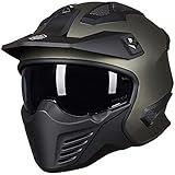 ILM Helm Motorrad Integralhelm Motocross Herren Damen Vintage Retro mit Visier ECE Model 726X,Grün Mitternacht,XL