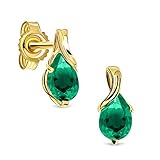 Miore Schmuck Damen Ohrstecker mit Edelstein Geburtsstein Smaragd in Grün Ohrringe aus Gelbgold 14 Karat / 585 Gold