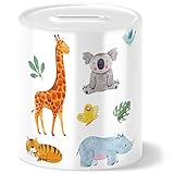 OWLBOOK® Safari Tiere Spardose Kinder Junge Mädchen | Geschenke zur Einschulung | Taufgeschenke | Geschenk Taufe Geburt Geburtstag | Sparschwein | Sparbüchse | Sparkasse | Wiederverschließbar