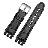 RTRCAGAKM Uhrenarmband aus Leder passend für Swatch, IRONY YOS440, 449, 448, 401G, große Serie, Armband für Herren, 23 mm (Black-silver)