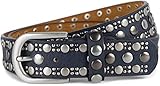 styleBREAKER Damen Nietengürtel Unifarben mit verschiedenen runden Nieten, Kunstleder Einfarbig, Hüftgürtel, Gürtel kürzbar 03010124, Farbe:Dunkelblau, Größe:90cm