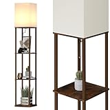 SUNMORY Stehlampe Wohnzimmer,Stehlampe Regal Dimmbar Inklusive 3-Farbtemperatur-LED-Lampe, Stehleuchte Wohnzimmer für Wohnzimmer, Schlafzimmer, Arbeitszimmer und Büro, Stehlampe Regal Braun