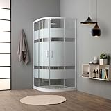 KIAMAMI VALENTINA - Gebogene Duschkabine, 90x90 cm, 4mm Einscheiben-Sicherheitsglas, Weiß lackierter Rahmen, Schnelle Reinigung, Magnetverschluss, Halbkreisförmig, Glas mit Siebdruck