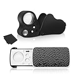 Juwelier Lupe mit Licht, 2 Stücke 30X 60X 90X LED Lupe,Vergrößerungslinse für Schmuck,Edelsteine, Münzen, Briefmarken,Rocks, mit Brillenputztuch, Faltlupe (Schwarz)
