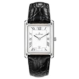 DUGENA Unisex-Armbanduhr 4460699 Quadra Classica, Quarz, weißes Zifferblatt, Edelstahlgehäuse, gehärtetes Mineralglas, Lederarmband, Dornschließe, 3 bar