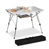 Relaxdays Klapptisch, klappbarer Camping Tisch, höhenverstellbar, Aluminium, faltbar, Alu Multifunktionstisch, silber