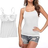 STARBILD Damen BH-Hemd Unterhemd mit unsichtbarer gepolsterter BH Bügelloser und Verstellbaren Trägern Komfortable Unterhemd, Weiß L