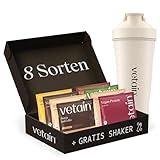 VETAIN Vegan Protein Probierset + GRATIS Shaker - 8 x 30g - 21g Protein pro Portion - Proteinpulver Probierpaket - Ohne Allergene & Sucralose - laborgeprüft & produziert in Deutschland