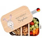 wunderwunsch® - Personalisierte Brotdose für Kinder - Robuste und Individuelle Edelstahl Brotdose mit Namen - Personalisierte Geschenke für Kinder (klein Weißblech,Hase)