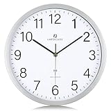 Lafocuse Funk Wanduhr Lautlos Modern 30cm, Hohe Genauigkeit Funkuhr Einfach zu Lesen, Silber Klassisch Wanduhr Analog Deko für Wohnzimmer Schlafzimmer Büro Küche