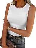 Suncife Ärmelloses Damen-Tanktop mit Rundhalsausschnitt, schmale Passform, gerippt, einfarbig, weiß, M