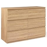 IDMarket - Kommode mit 6 Schubladen TOMI 110 cm Holzoptik Buche