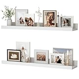 Feihorrm Wandregal, 2er Set, 60cm Schweberegal aus MDF Holz, Wandboard für Bilderrahmen und Dekorationen, Industriedesign, Geeignet für Arbeitszimmer, Schlafzimmer und Küche (Weiß, 60 cm)